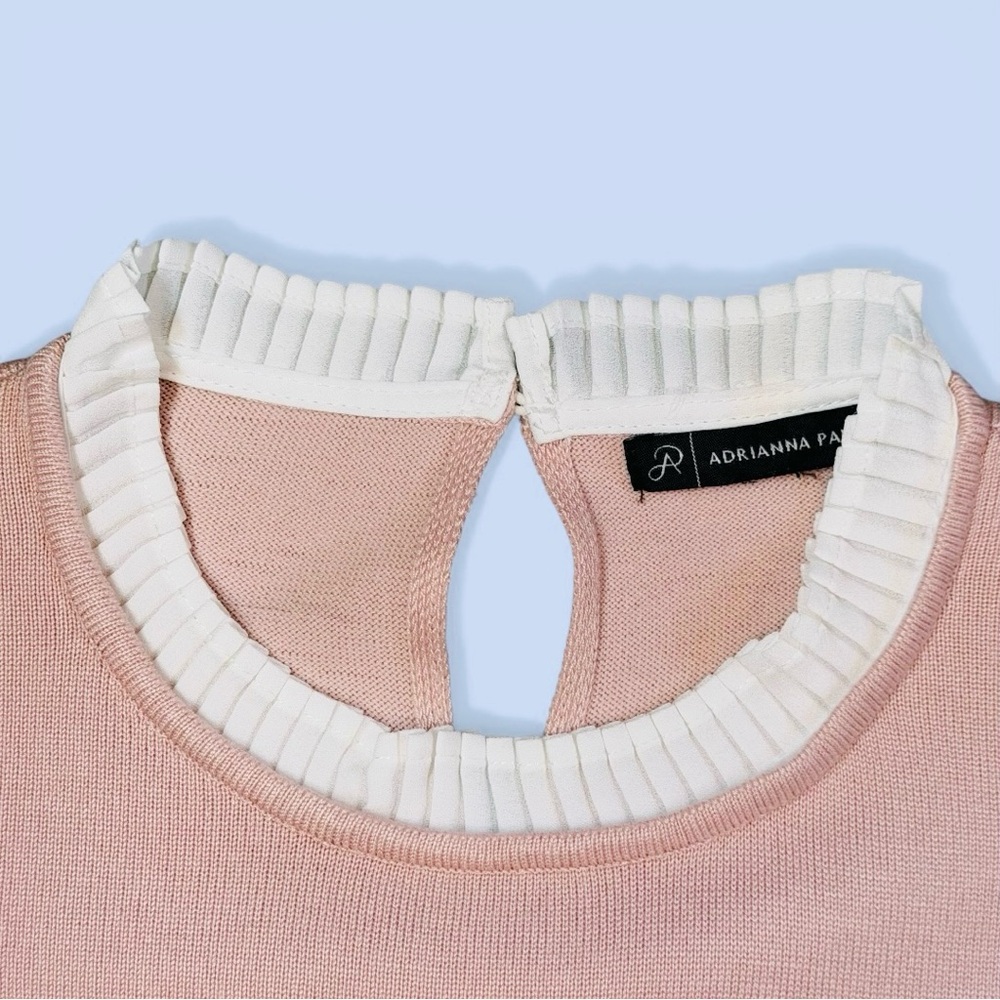 Adrianna Papell Twofer Sweater Top Pleated Trim Pink White - Picture 3 of 13